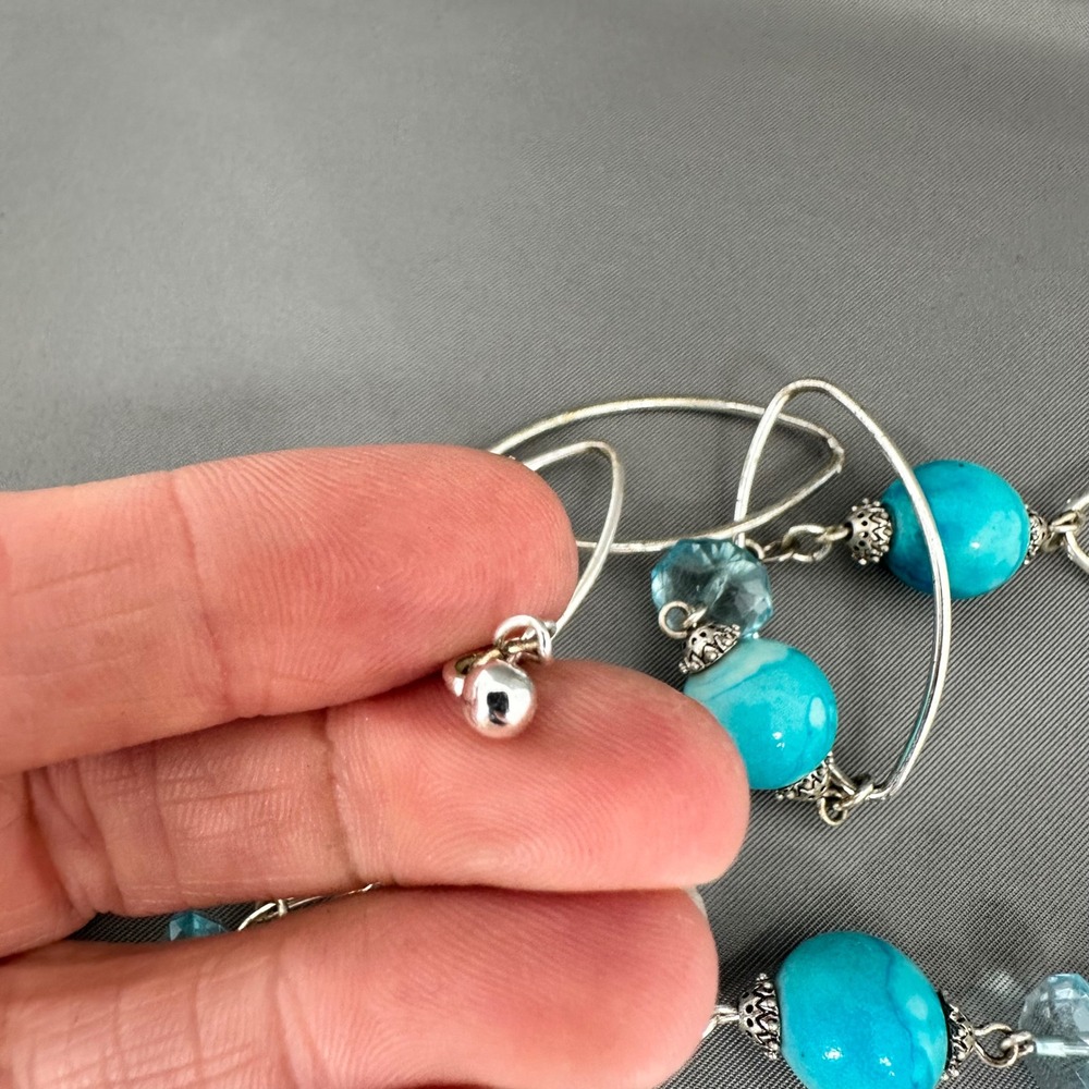 Southwest Paulus Silver Tone Turquoise Marbled Bead Necklace Earring Set 30 Inch - Picture 10 of 10